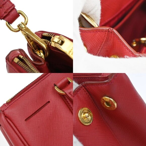 PRADA Logo Saffiano 2Way Shoulder Hand Bag Leather Red GHW - Picture 8 of 16